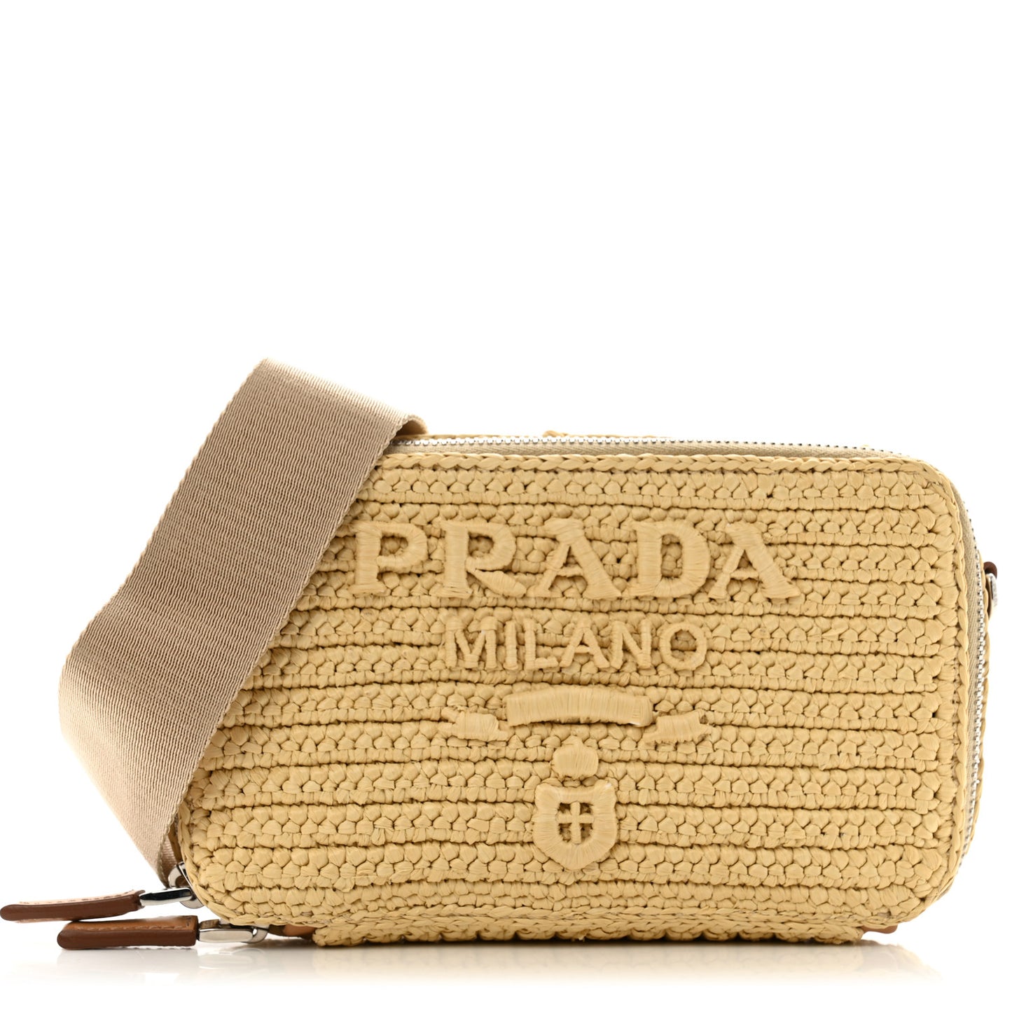 Yarn Raffia Effect Crochet Brique Crossbody Bag Natural