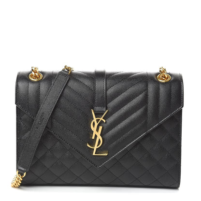 Saint Laurent Grain De Poudre Textured Mixed Matelasse Triquilt Medium Monogram Satchel Black 1 of 9