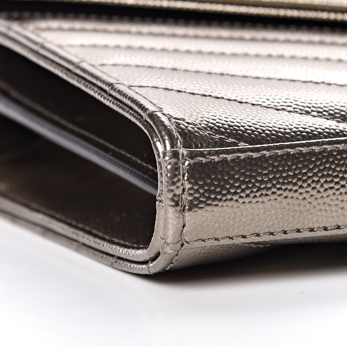 Iridescent Grain De Poudre Matelasse Chevron Monogram Chain Wallet Gold