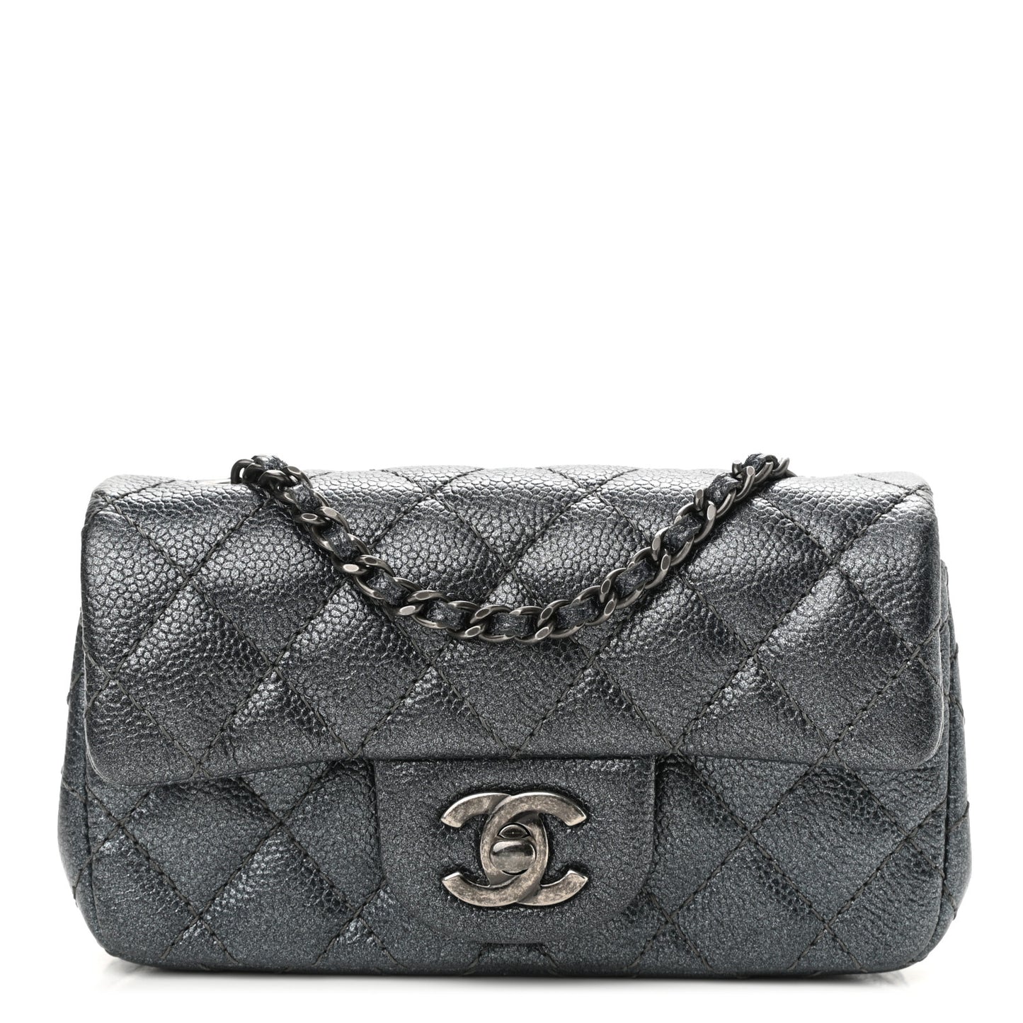 Metallic Caviar Quilted Extra Mini Flap Charcoal