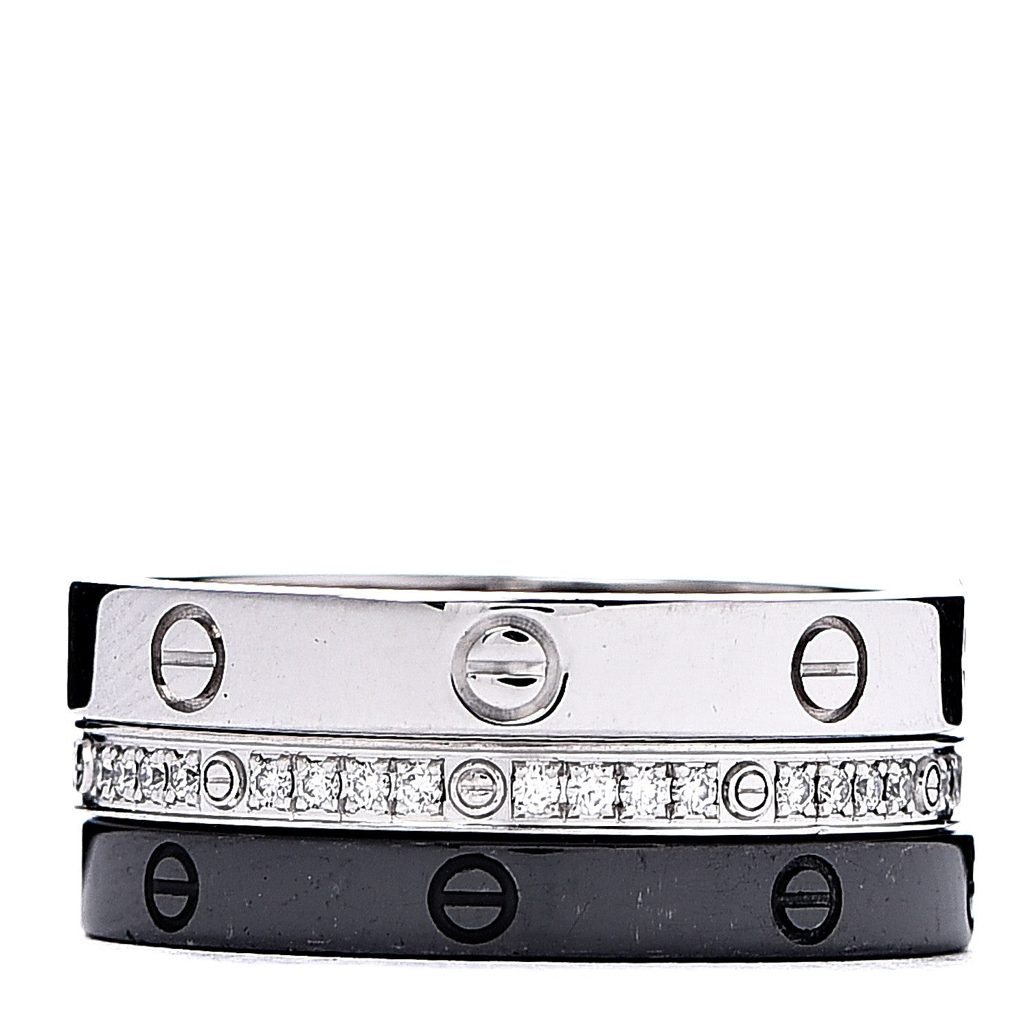 Cartier 18K White Gold Diamond Ceramic LOVE Ring Set 51 5.75 1 of 7