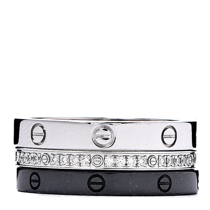 Cartier 18K White Gold Diamond Ceramic LOVE Ring Set 51 5.75 1 of 7