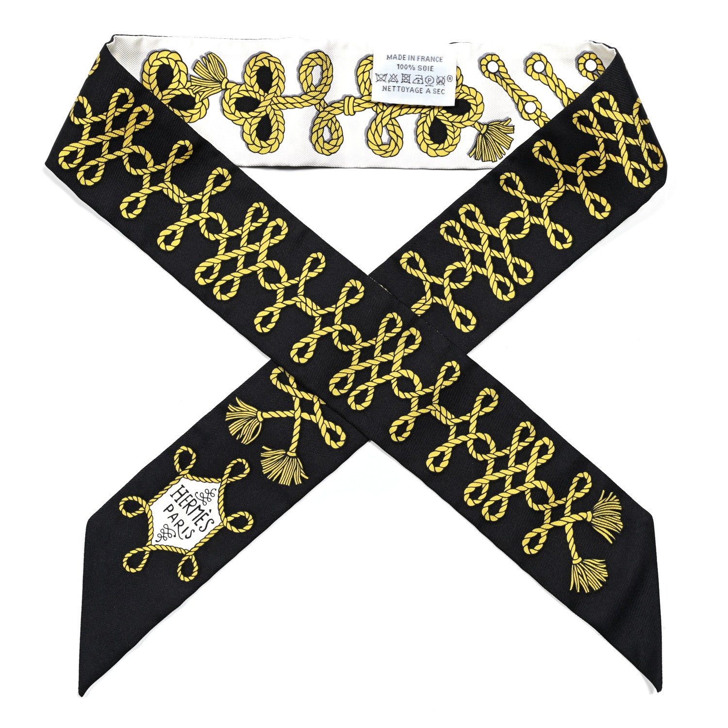 Hermes Silk Galons Et Brandebourg Twilly Black Gold White 1 of 5