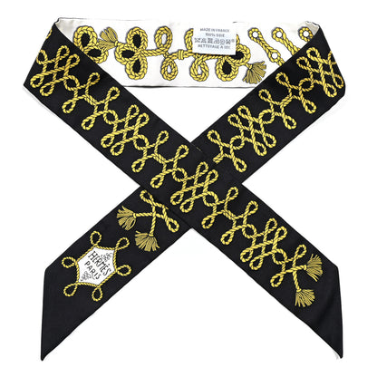 Hermes Silk Galons Et Brandebourg Twilly Black Gold White 1 of 5