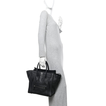 Celine Drummed Calfskin Mini Luggage Black 2 of 10