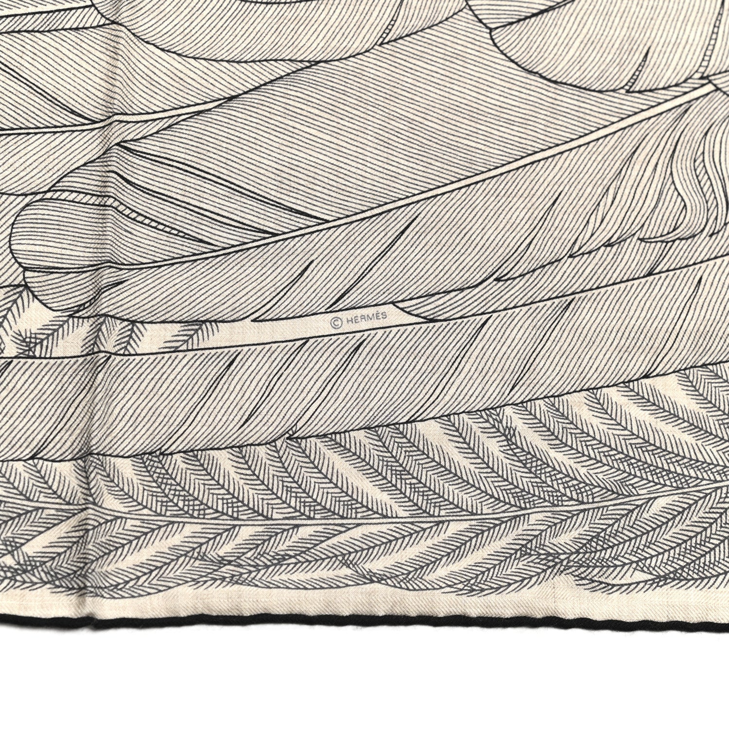 Hermes Cashmere Silk Plumes En Fete Shawl 140 Naturel Black 3 of 6