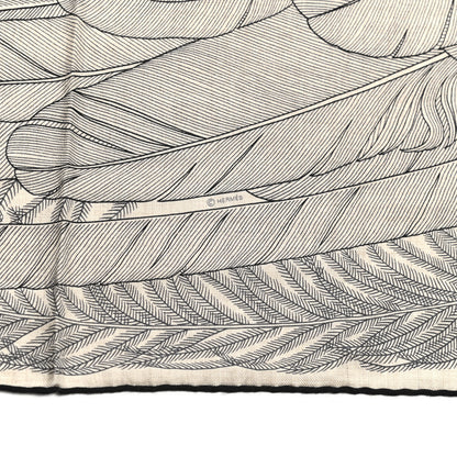 Hermes Cashmere Silk Plumes En Fete Shawl 140 Naturel Black 3 of 6