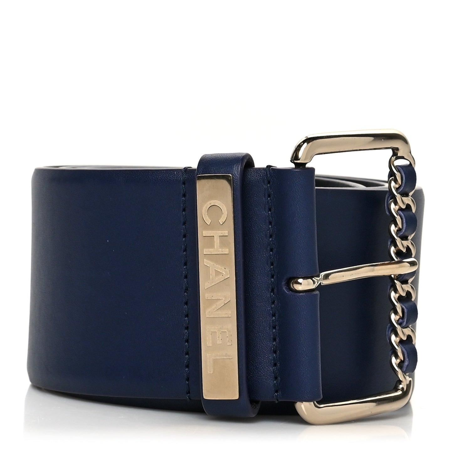 Calfskin Logo Chain Belt 80 32 Blue