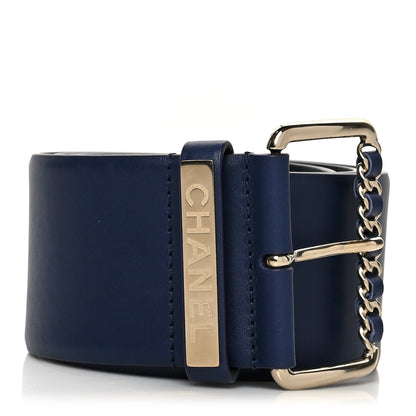 Chanel Calfskin Logo Chain Belt 80 32 Blue 1 of 7