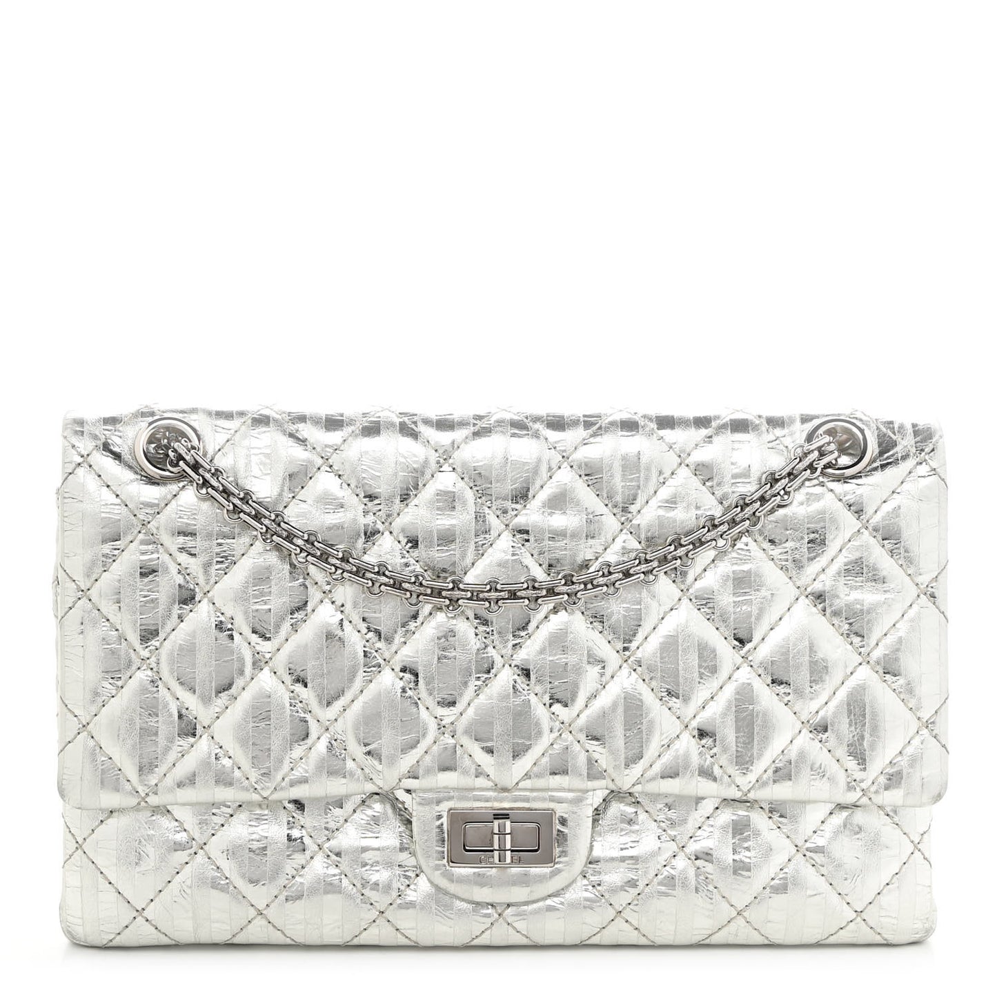 Metallic Calfskin Striped 2.55 Reissue Flap Silver