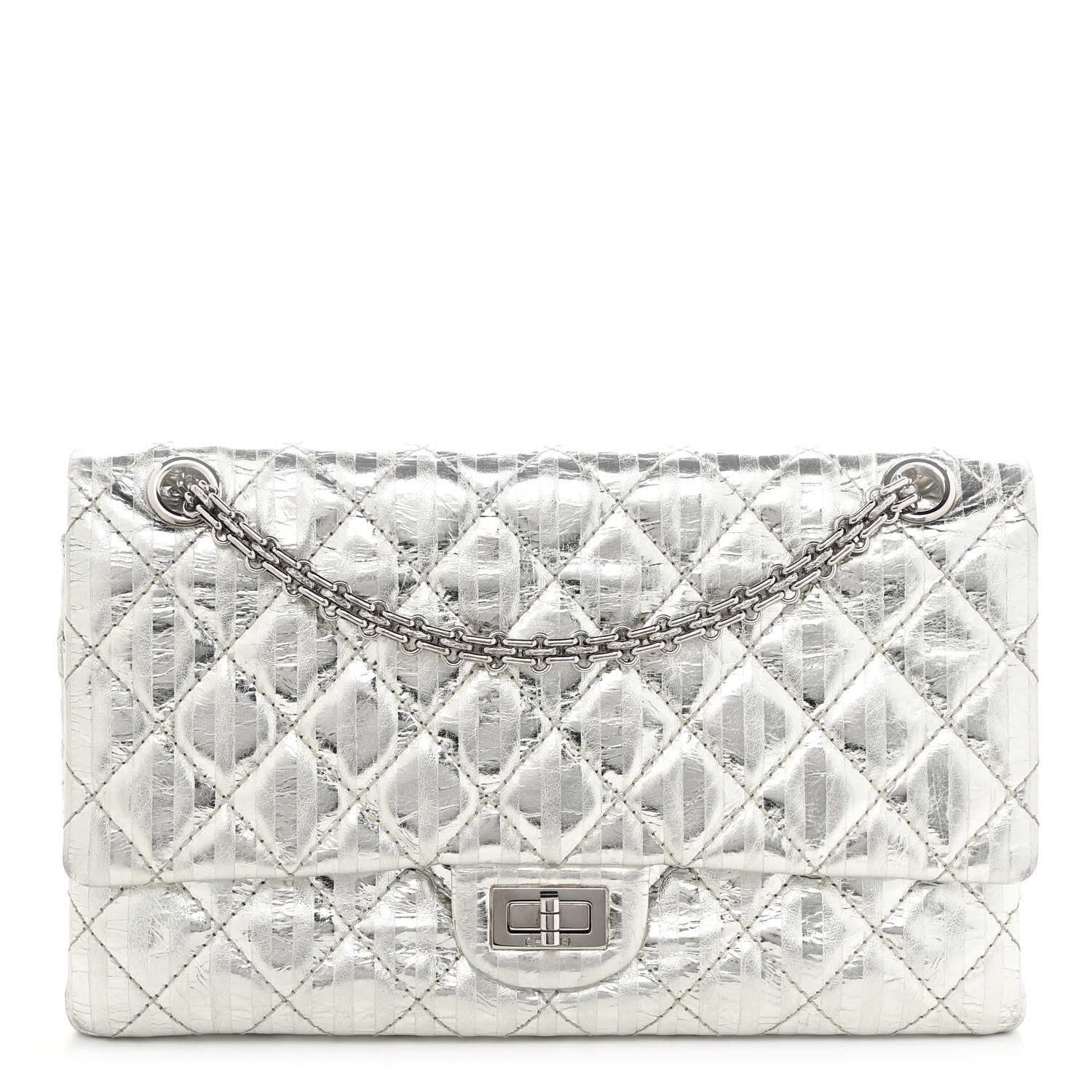 Chanel Metallic Calfskin Striped 2.55 Reissue Flap Silver 1 of 11