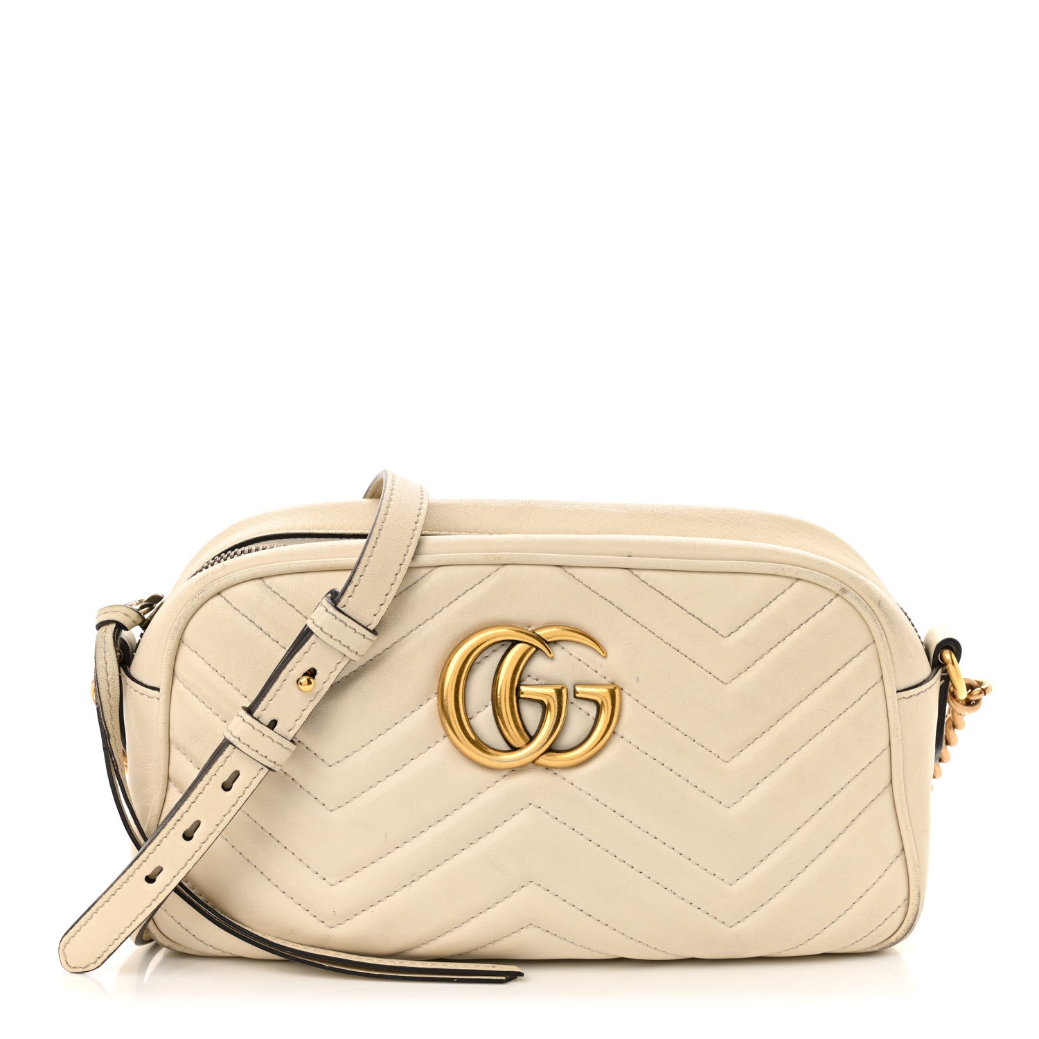 Gucci Calfskin Matelasse Small GG Marmont Chain Shoulder Bag White 1 of 18