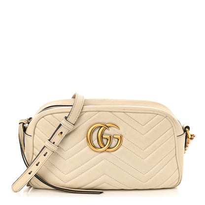 Gucci Calfskin Matelasse Small GG Marmont Chain Shoulder Bag White 1 of 18