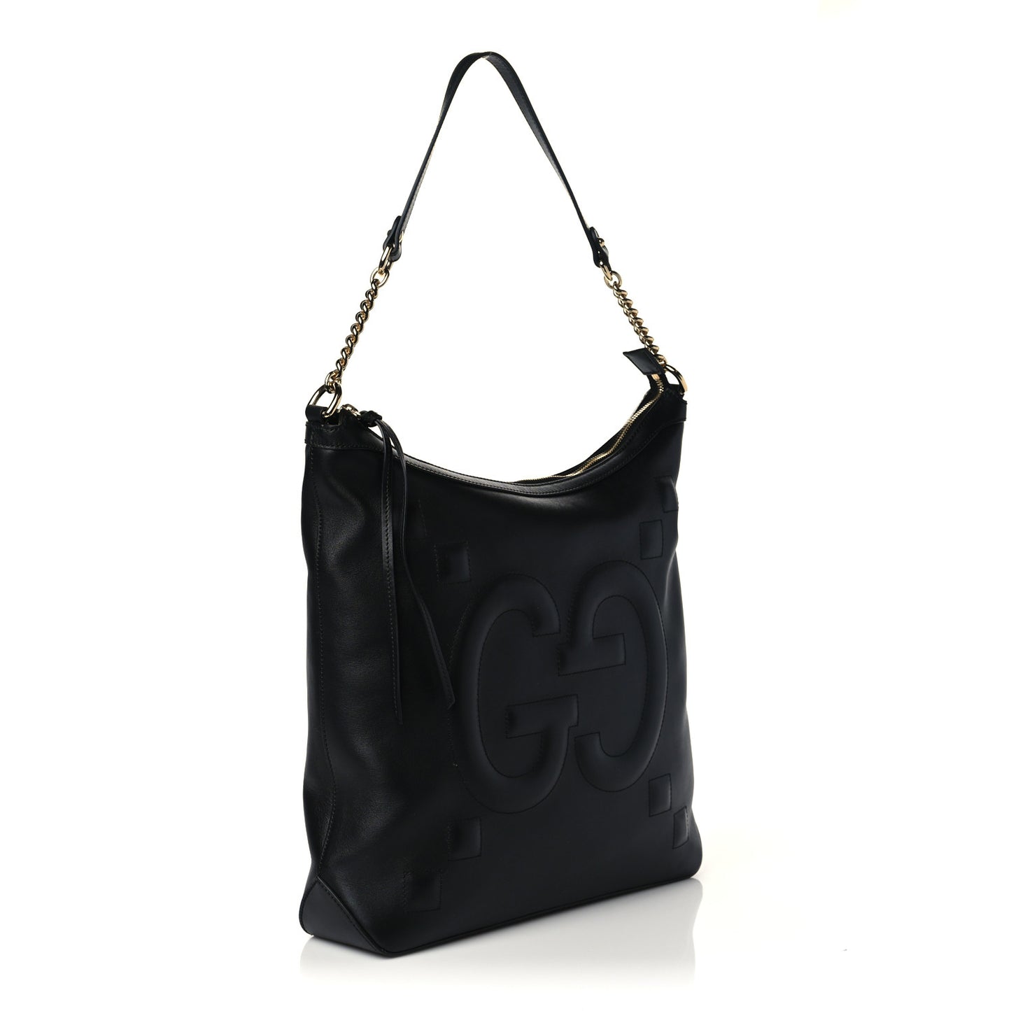 Apollo Calfskin GG Dadini Embroidered Chain Hobo Black