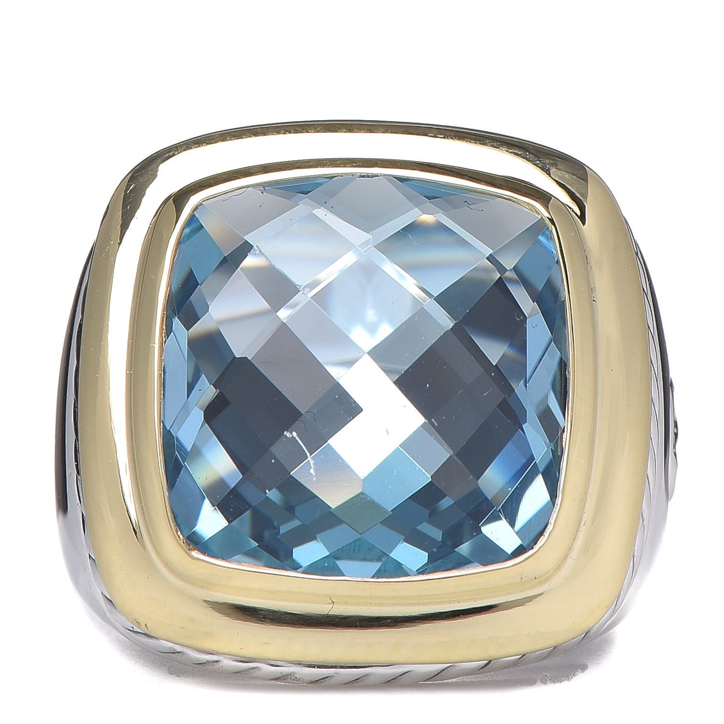 Sterling Silver 18K Yellow Gold Blue Topaz 14mm Albion Statement Ring 54 7