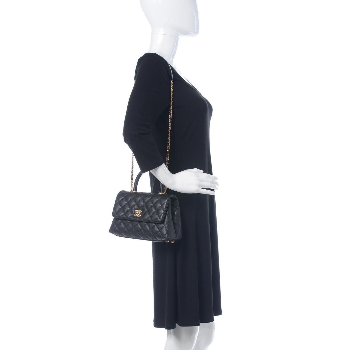Caviar Quilted Mini Coco Handle Flap Black