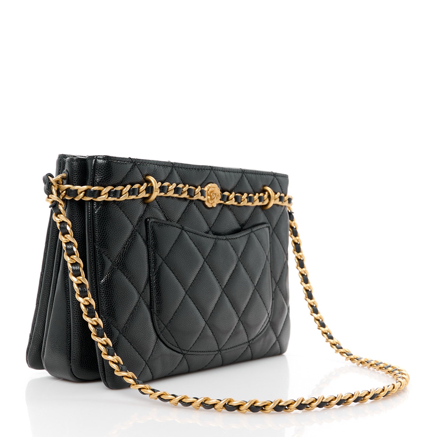 Chanel Caviar Quilted Camellia Small Shopping Bag Black 3 of 12
