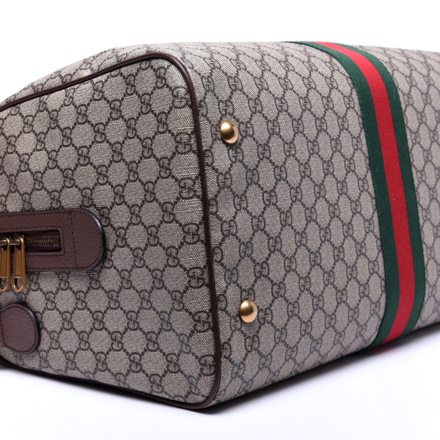 GG Supreme Monogram Textured Dollar Calfskin Web Medium Ophidia Carry-On Duffle Bag Beige Ebony New Acero