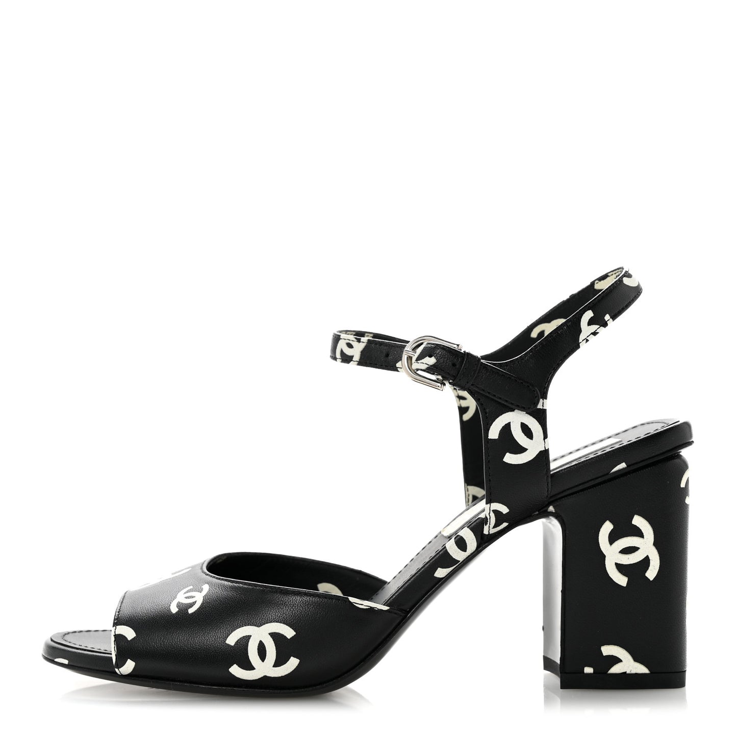 Printed Lambskin CC Sandals 37 Black White 37 Black White