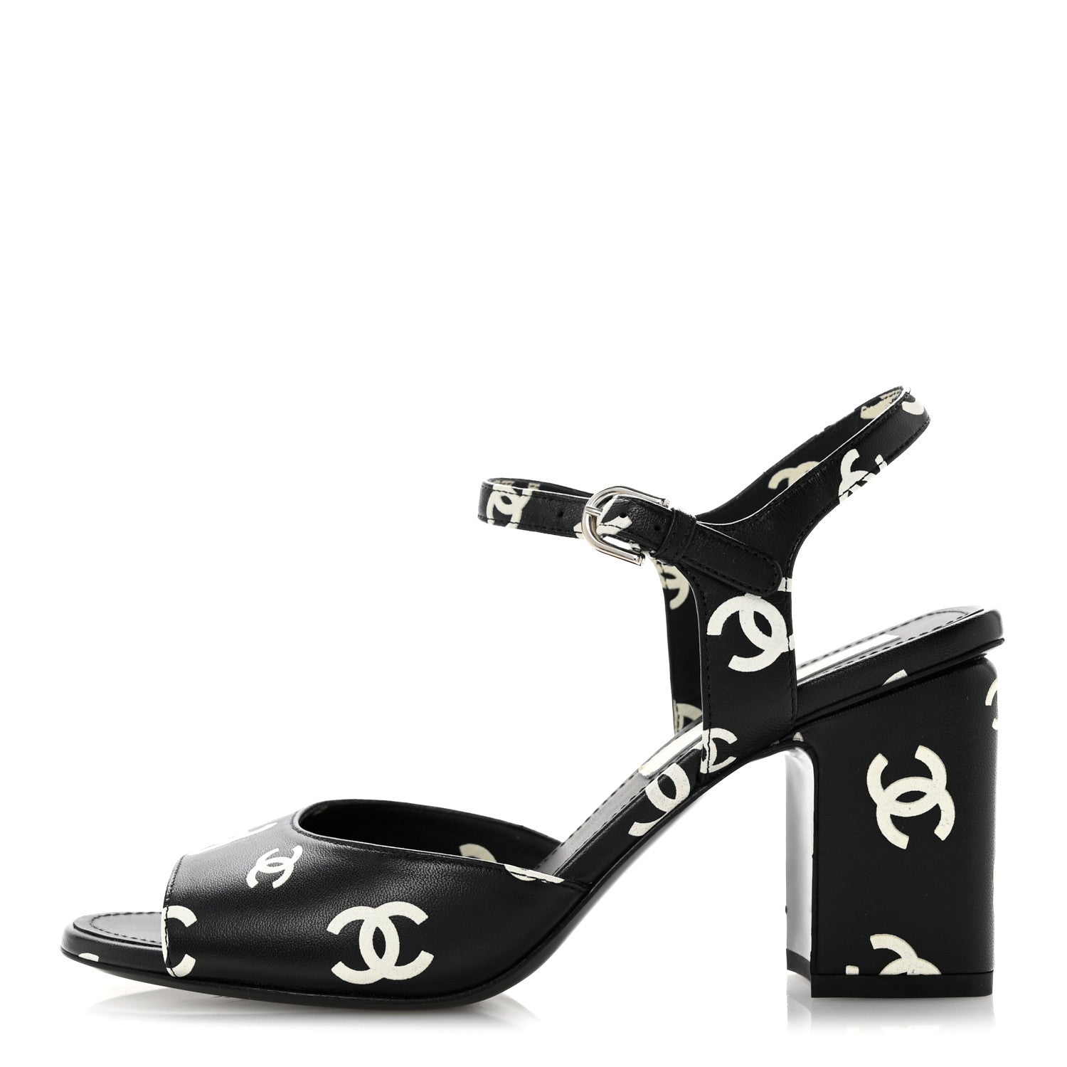 Chanel Printed Lambskin CC Sandals 37 Black White 37 Black White 1 of 10