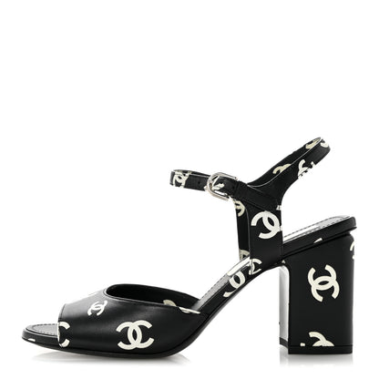 Chanel Printed Lambskin CC Sandals 37 Black White 37 Black White 1 of 10
