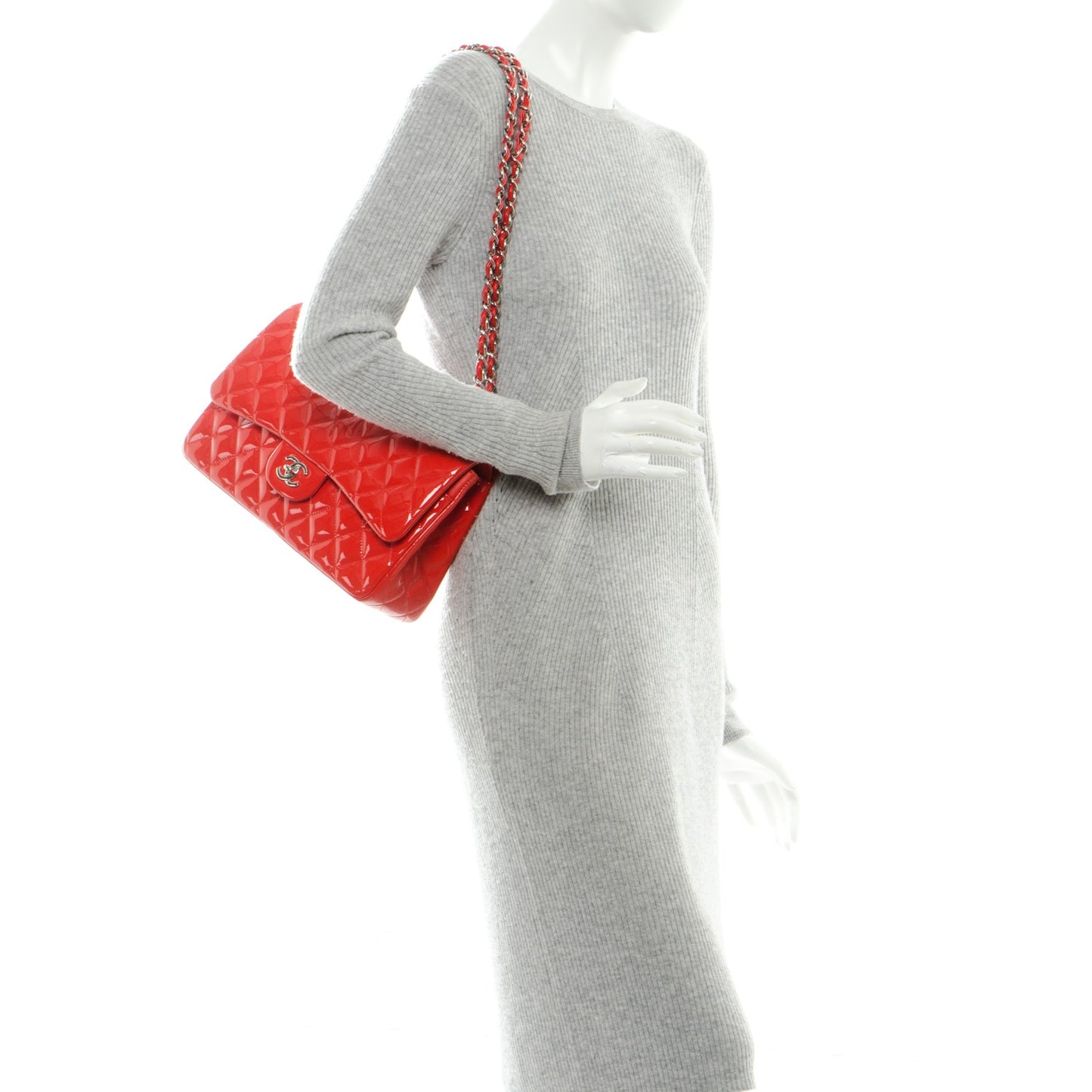 Patent Quilted Jumbo Double Flap Dark Red