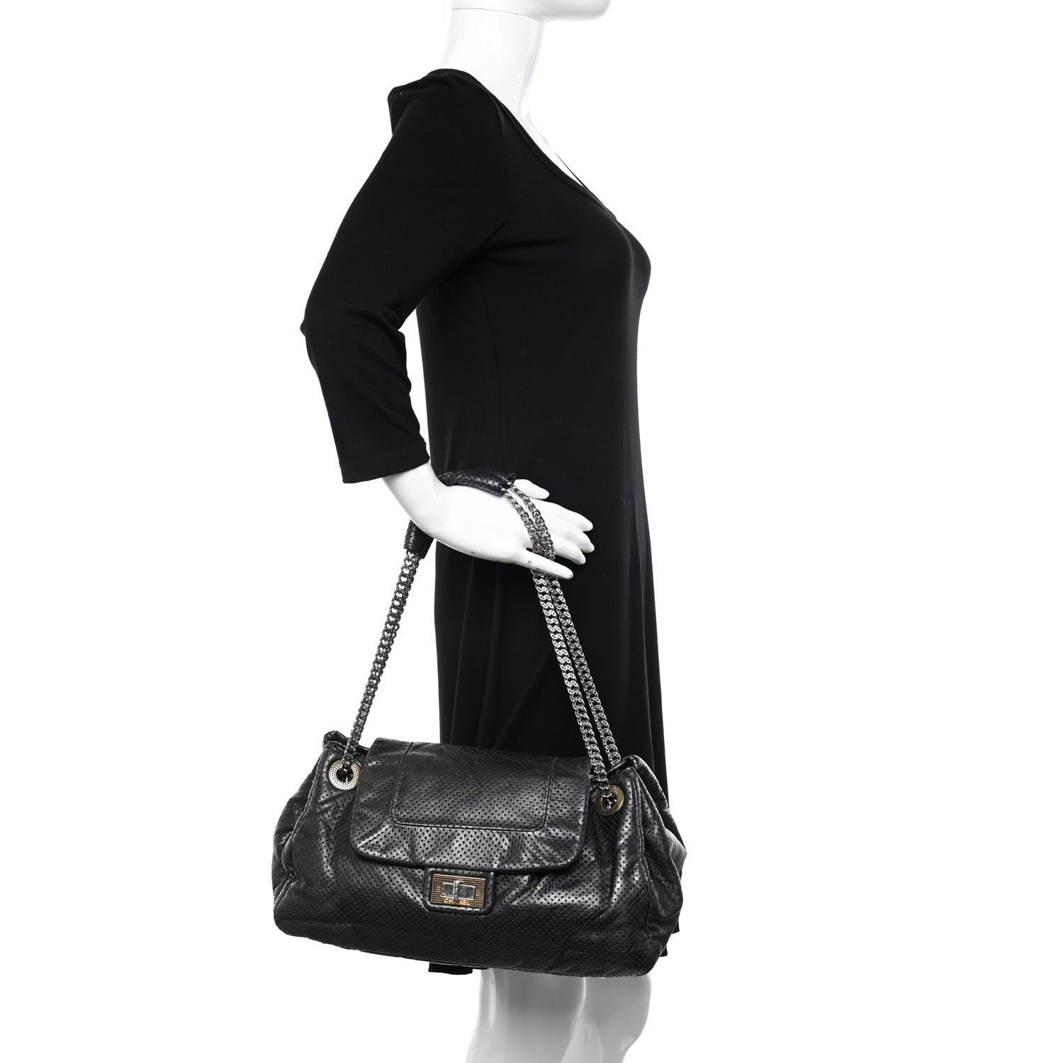 Chanel Calfskin Perforated Large Drill Accordion Flap Black 2 of 9