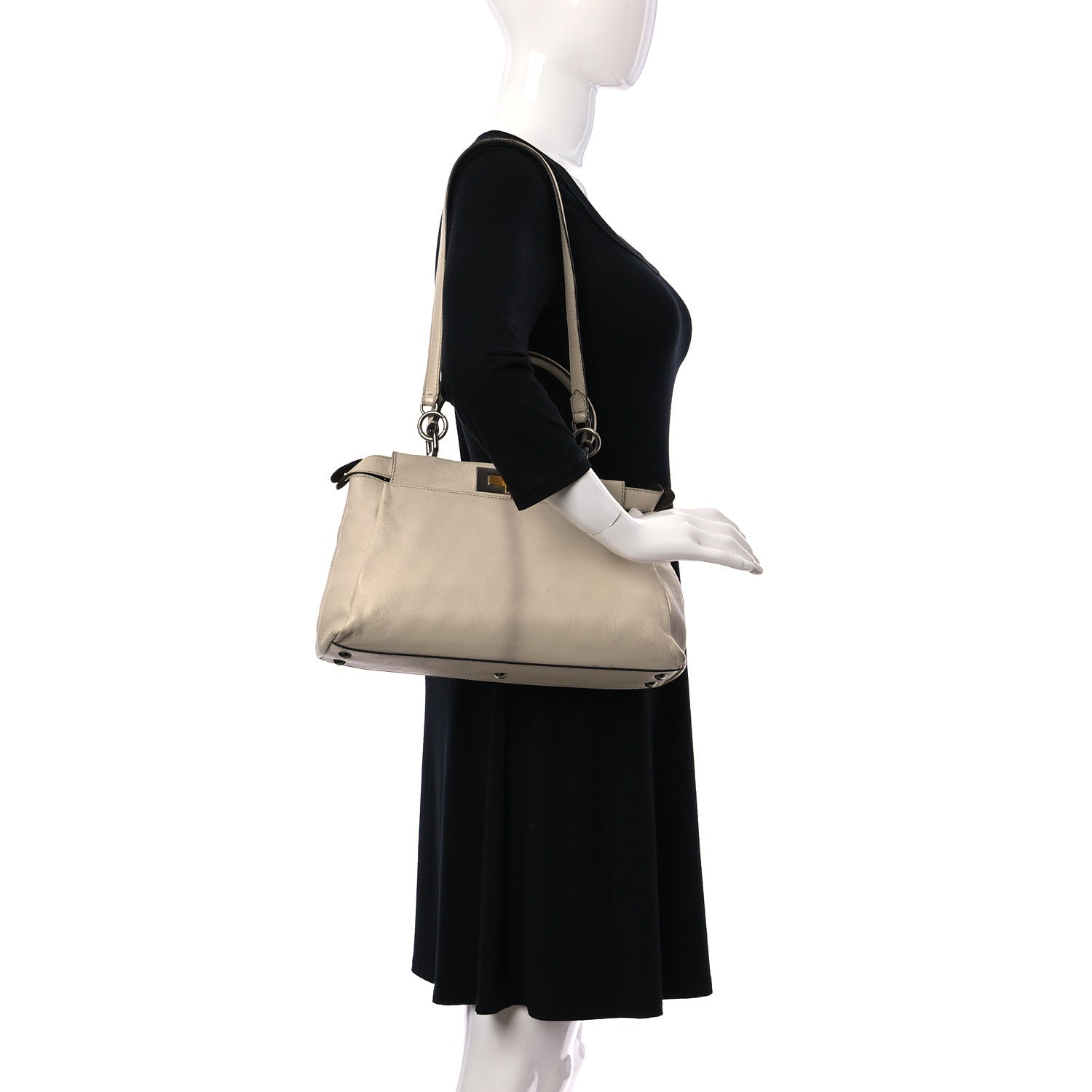 Fendi Goatskin Elaphe Medium Peekaboo Iconic Satchel Latte Natural 2 of 17