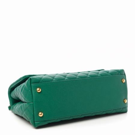 Caviar Quilted Small Coco Handle Flap Green