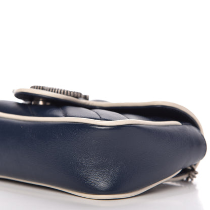 Gucci Vintage Effect Calfskin Matelasse Diagonal Super Mini Torchon GG Marmont Shoulder Bag Blue Agata Mystic White 7 of 11