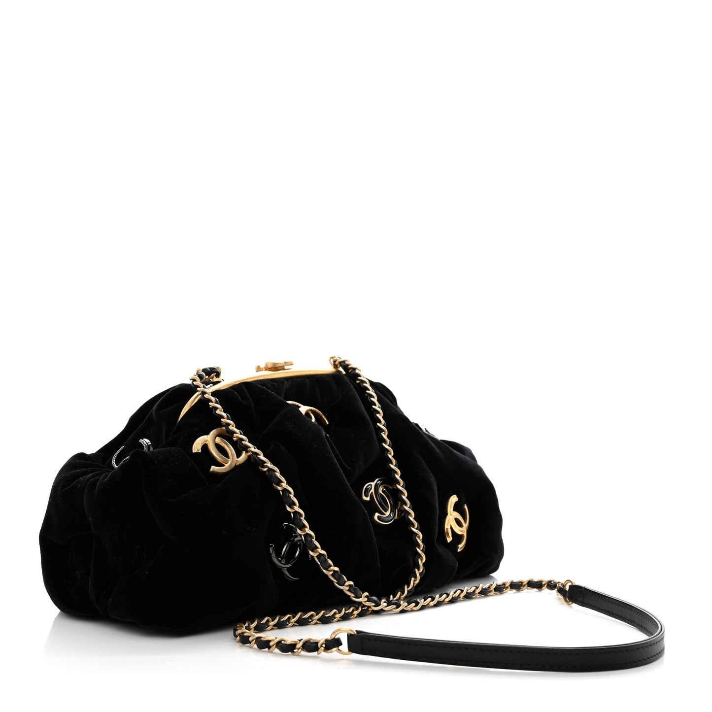 Velvet Enamel CC Kiss Lock Clutch Black