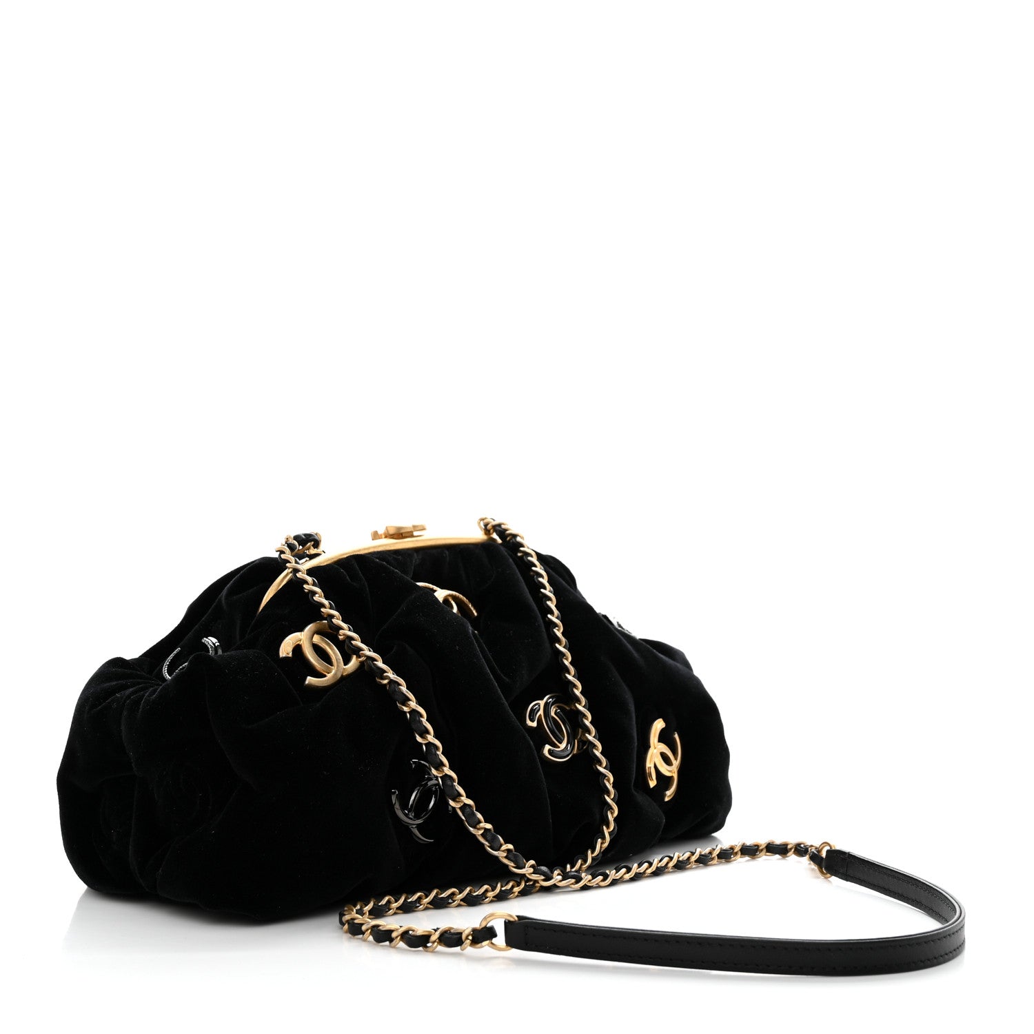 Chanel Velvet Enamel CC Kiss Lock Clutch Black 2 of 11