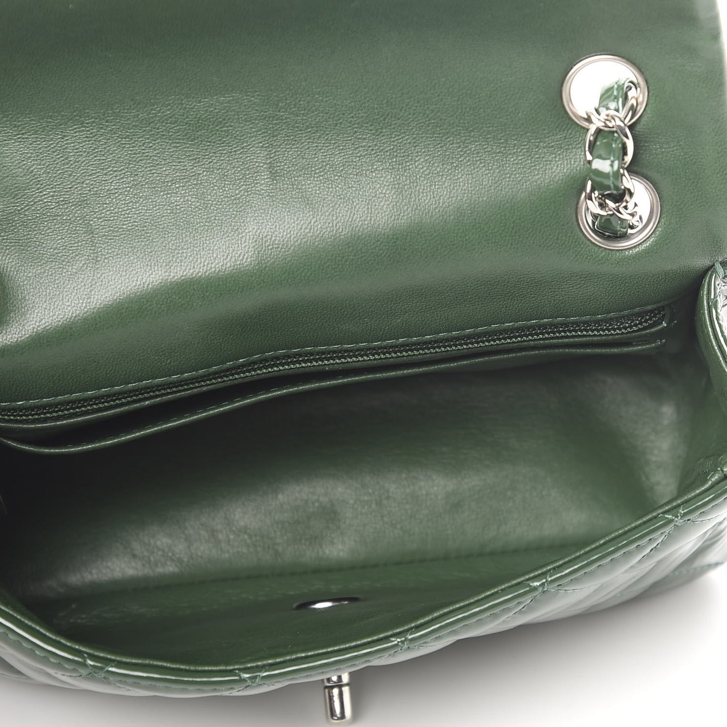 Patent Calfskin Quilted Mini Rectangular Flap Dark Green