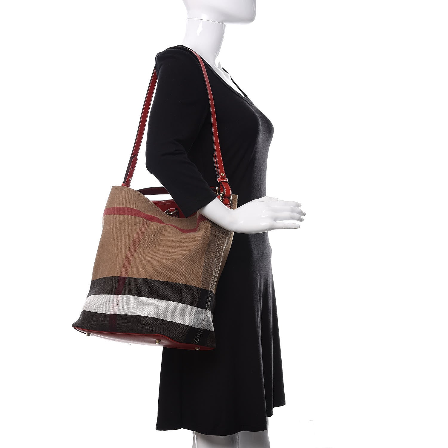 Burberry Canvas Mega Check Medium Ashby Hobo Cadmium Red 2 of 11