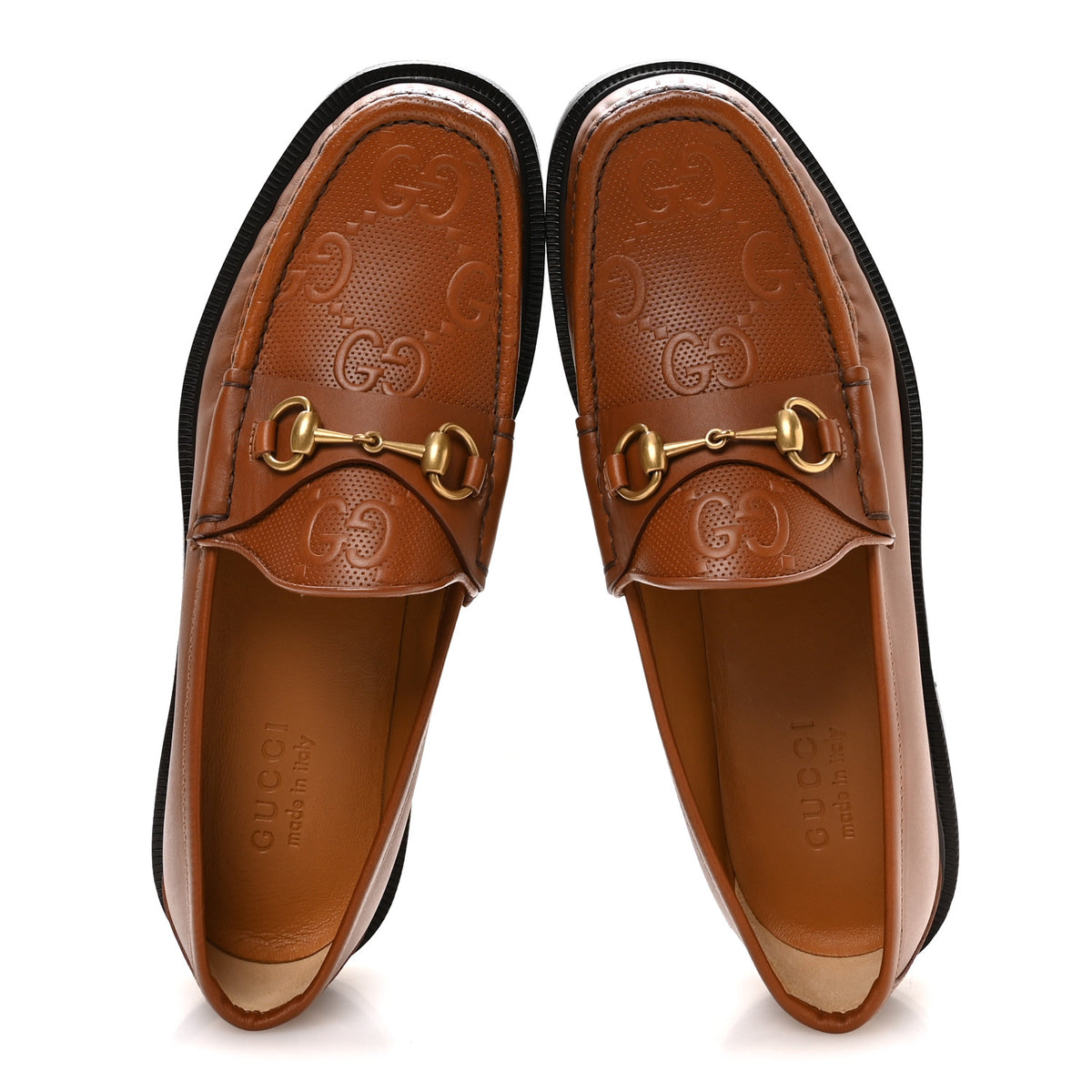 Gucci Harness Calfskin GG Tennis Embossed Mens Horsebit Loafers 9 Dark Brown 2 of 9