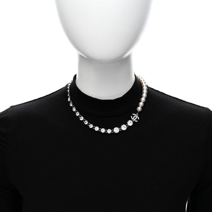 Chanel Pearl Crystal CC Choker Necklace Silver Pearly White 2 of 7