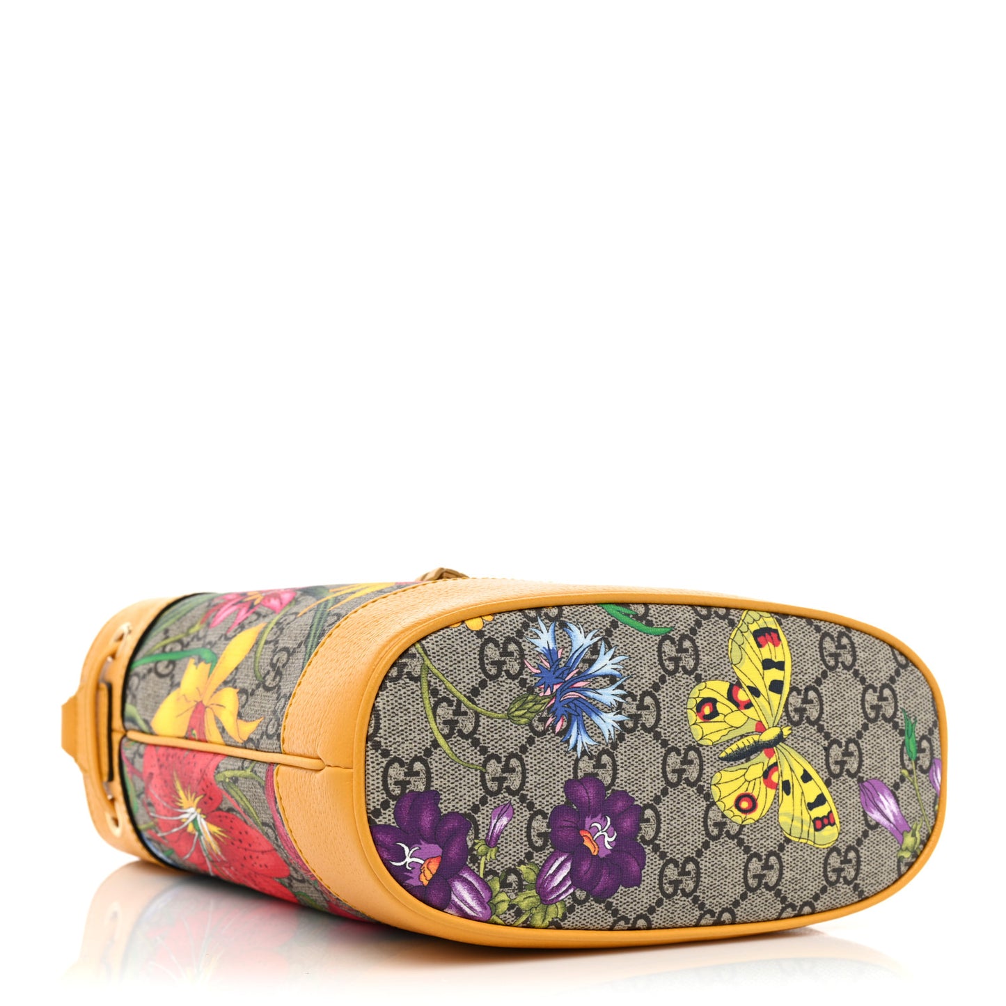 GG Supreme Monogram Flora Small Ophidia Bucket Bag Beige Multicolor Crop