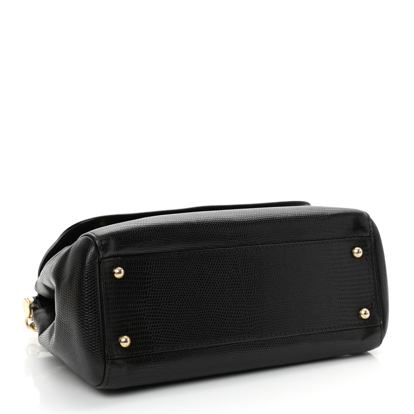 Lizard Calfskin Embossed Medium Miss Sicily Satchel Black