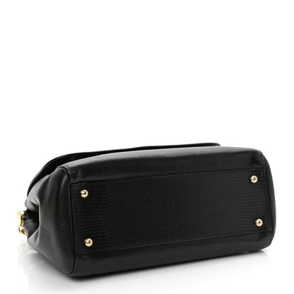 Dolce & Gabbana Lizard Calfskin Embossed Medium Miss Sicily Satchel Black 4 of 10
