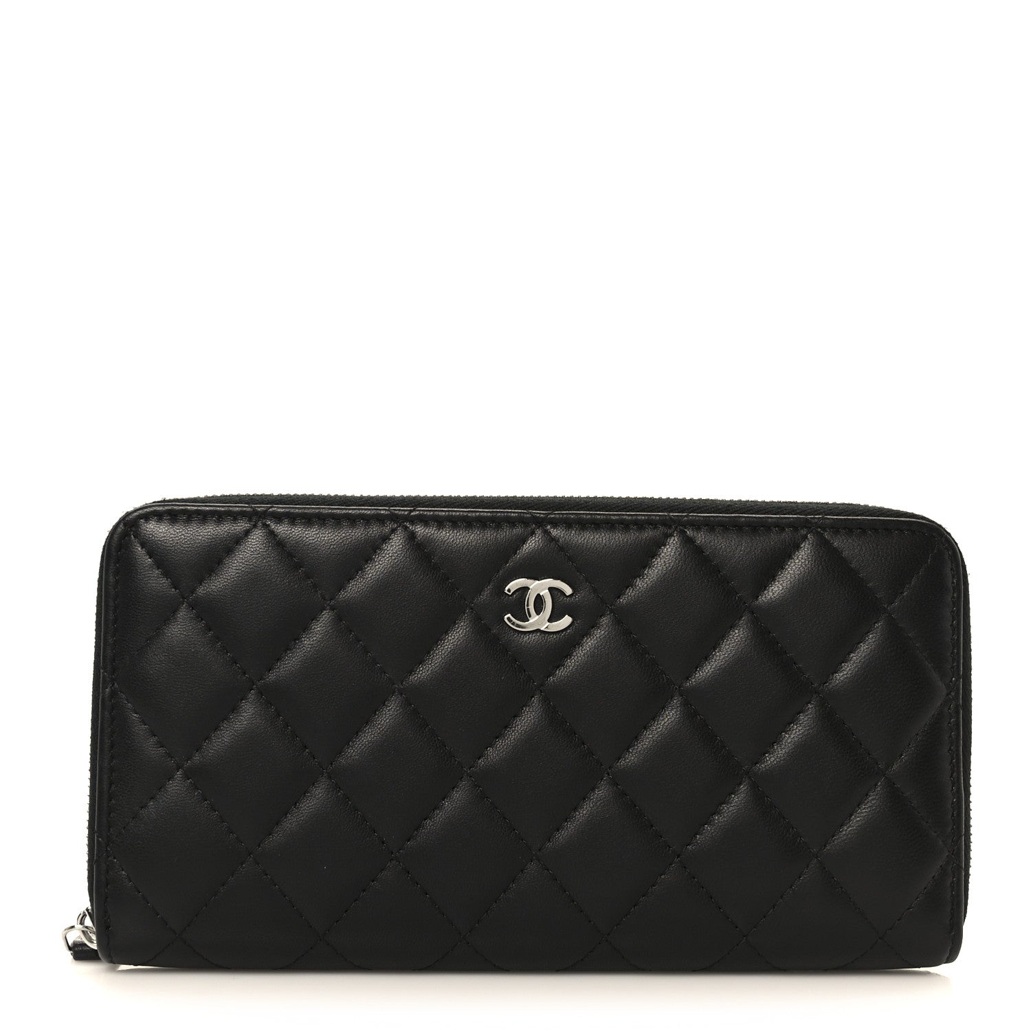 Chanel Lambskin Quilted Large Gusset Zip Around Wallet Black 1 of 10