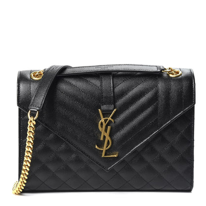 Saint Laurent Grain De Poudre Textured Mixed Matelasse Triquilt Medium Monogram Satchel Black 1 of 9
