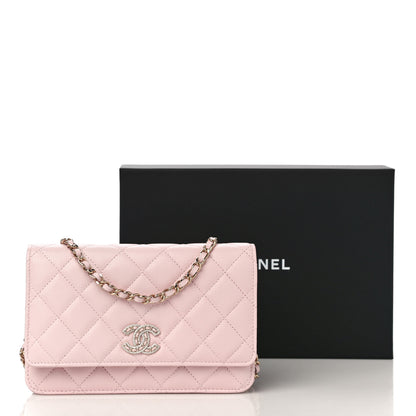 Chanel Caviar Quilted Crystal CC Wallet On Chain WOC Light Pink 10 of 10
