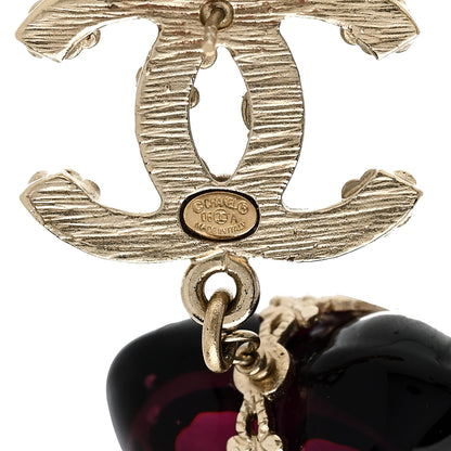 Chanel Crystal CC Heart Drop Earrings Gold Purple 4 of 6