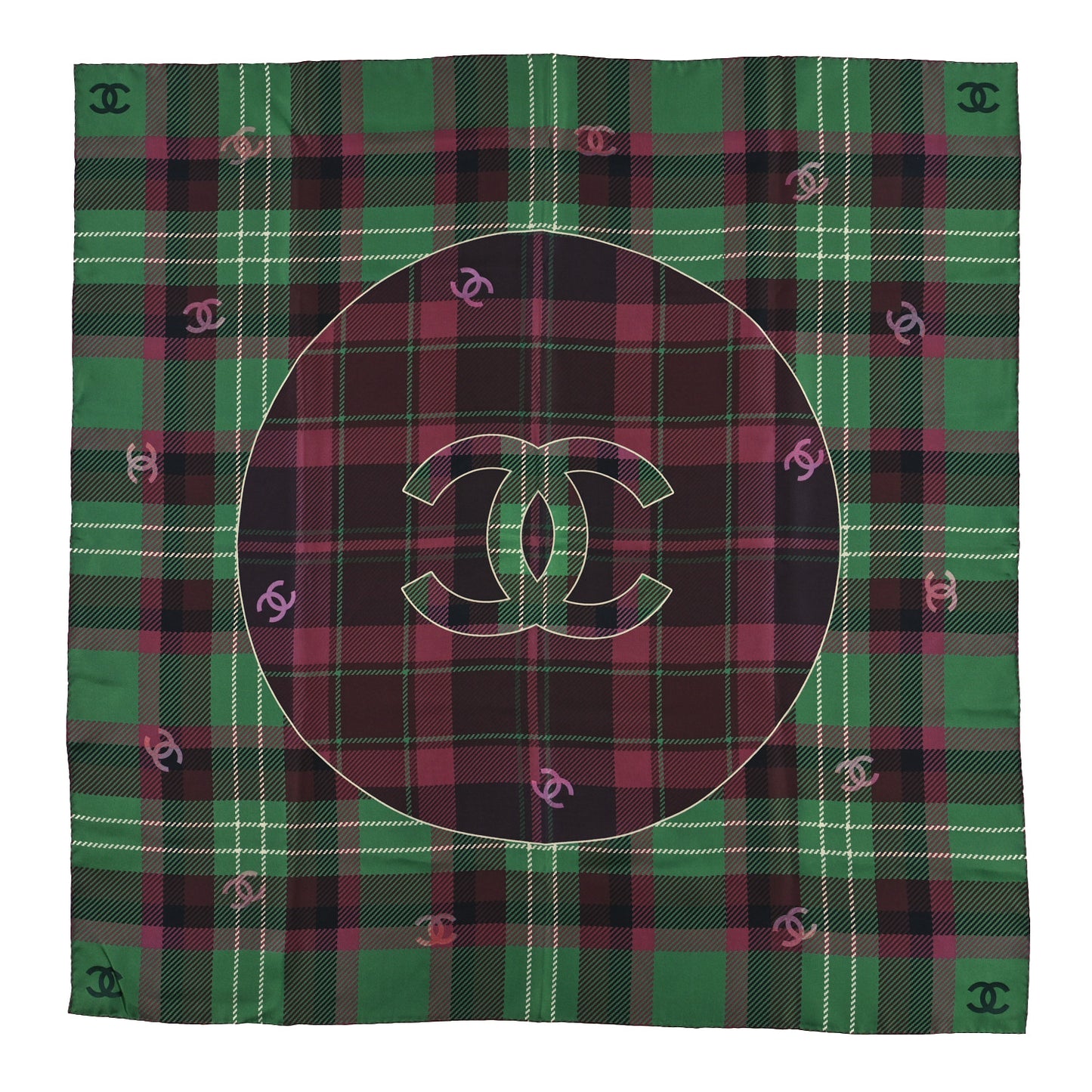 Silk Tartan CC Scarf Green Purple