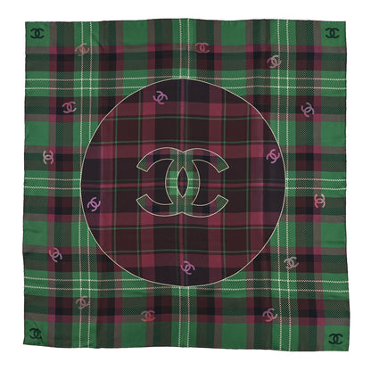Chanel Silk Tartan CC Scarf Green Purple 1 of 3