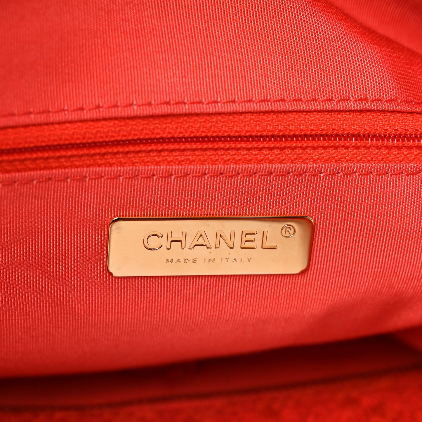 Wool Tweed Large Zipped Shopping Tote Dark Orange