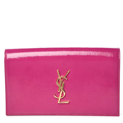 Saint Laurent Textured Patent Classic Monogram Kate Clutch Electric Pink 1 of 9