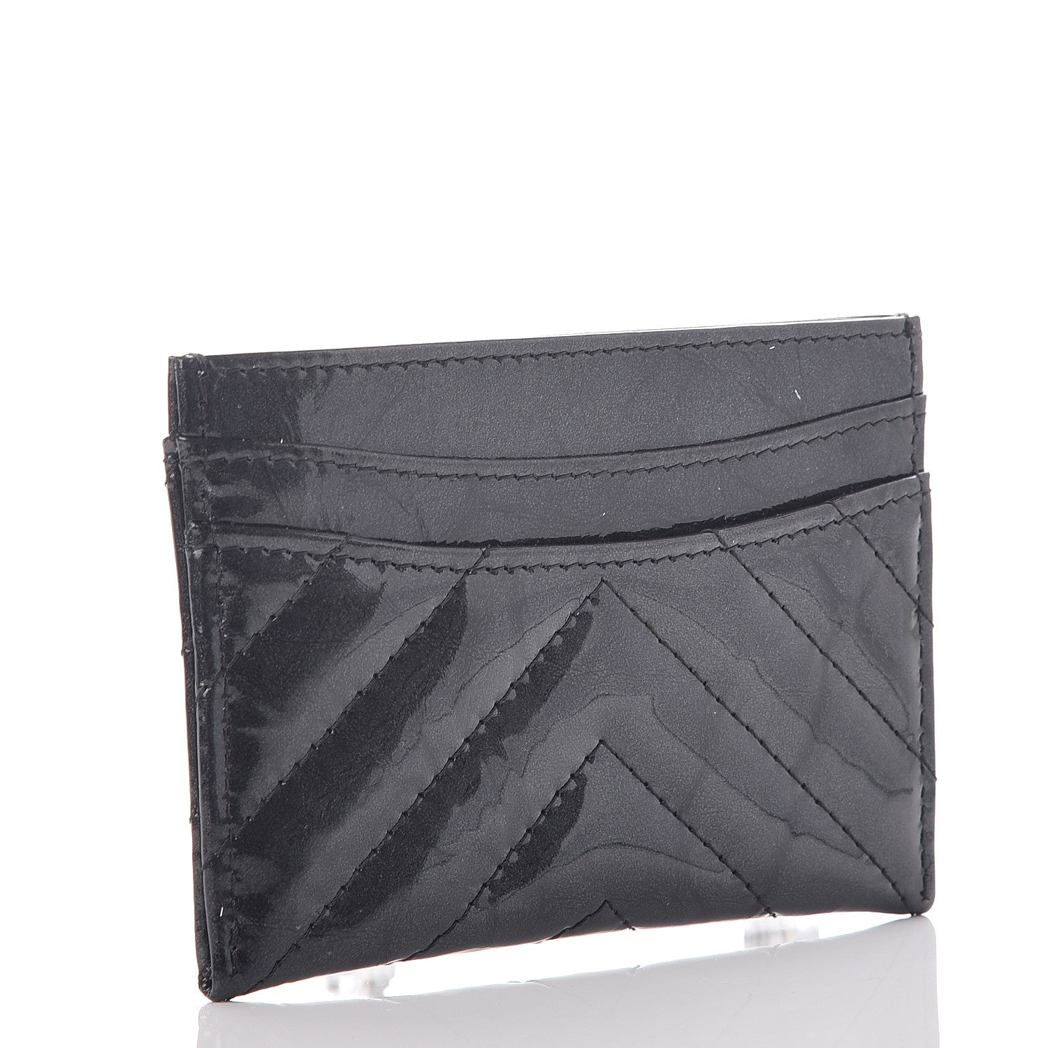 Chanel Patent Chevron Quilted Card Holder Black 3 of 9
