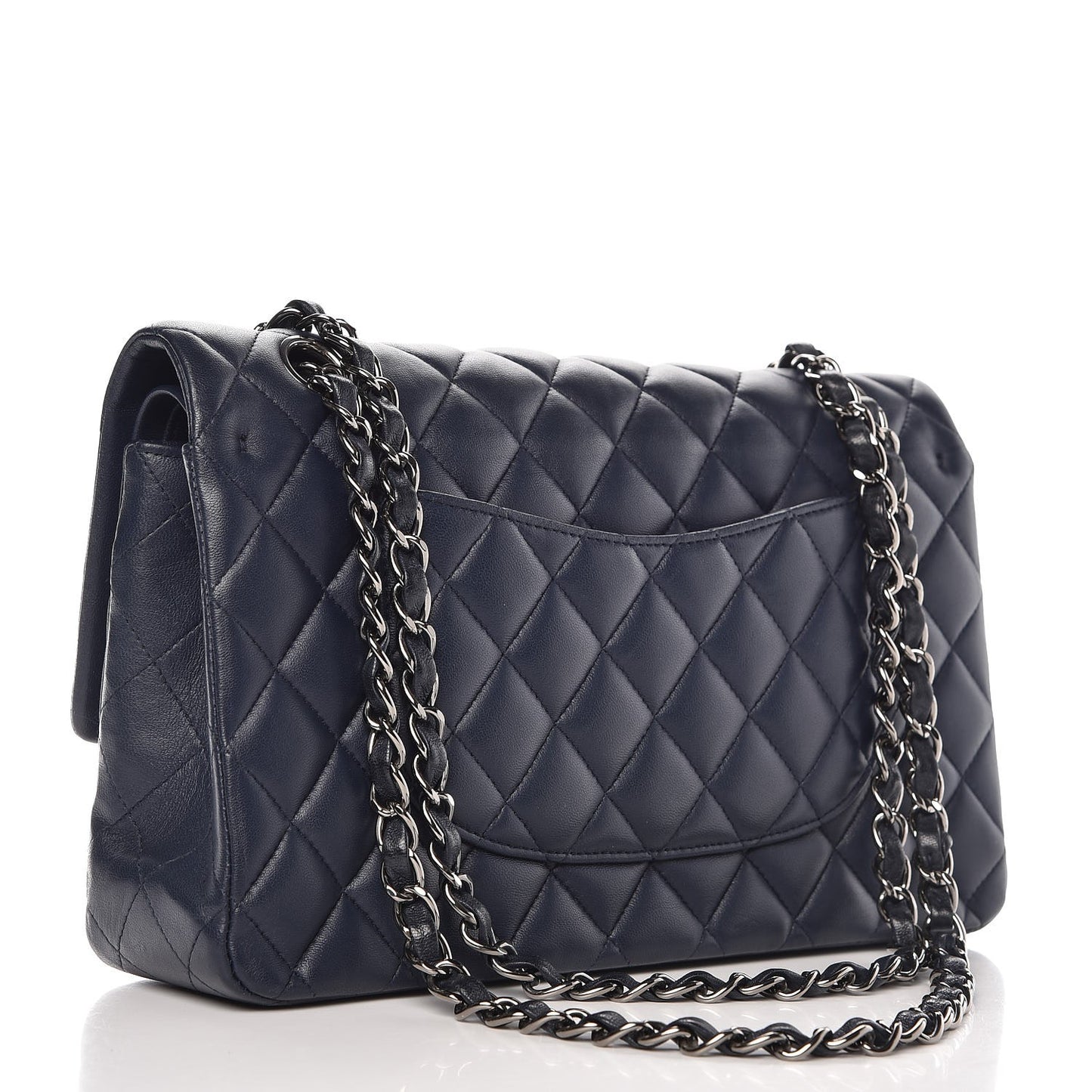 Lambskin Quilted Medium Double Flap Dark Blue