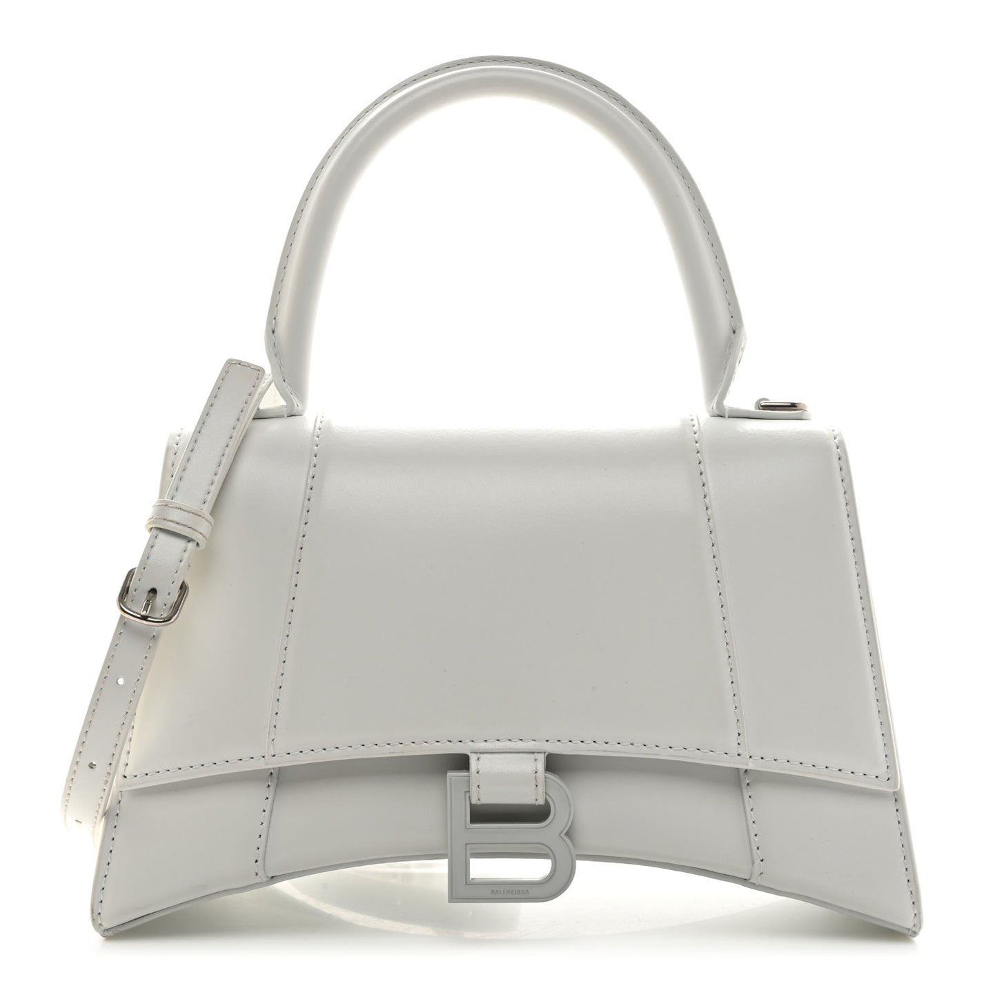 Shiny Box Calfskin Tonal B Small Hourglass Top Handle Bag White